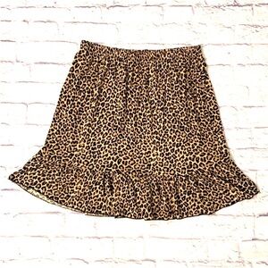 Mittoshop Leopard Print Flounce Hem Skirt Brown Tan Pull-On Style Size XL